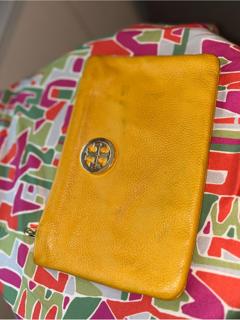 Tory Burch Mustard Yellow Leather Wristlet Clutch